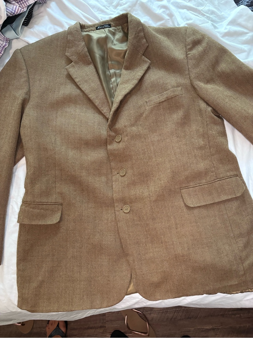 Cezar Del Prado Men’s 48L 100% Lambswool Herringbone Blazer Camel Tan
